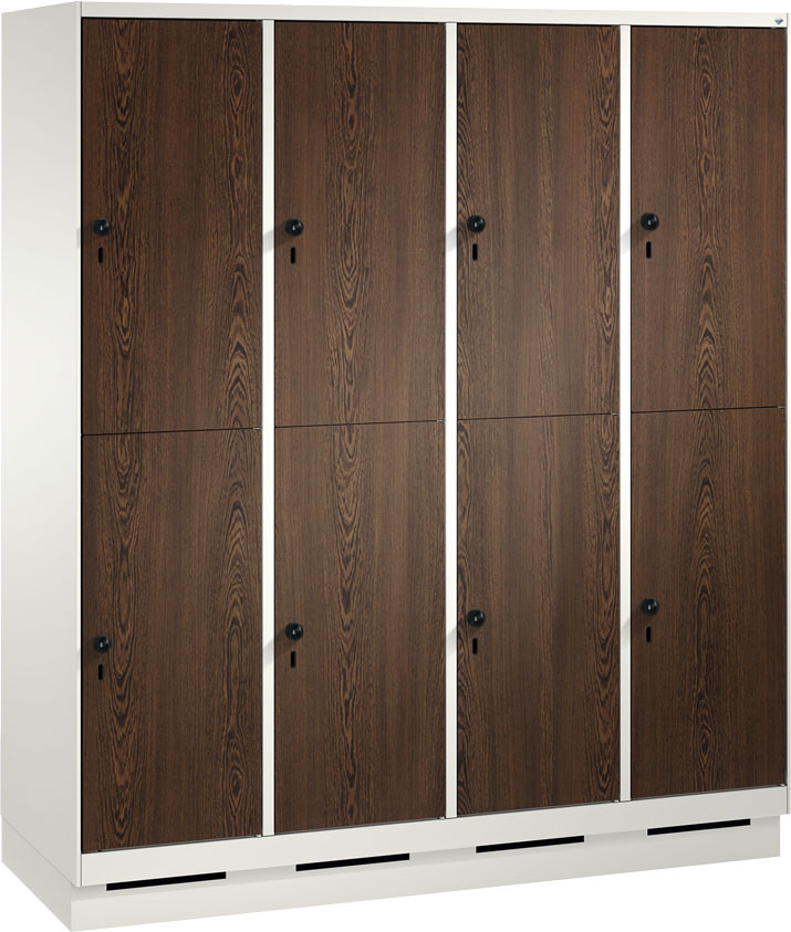 Picture of Garderobenschrank doppelstöckig, 8 Fächer S3000 Evolo mit 300 mm breiten MDF-Dekortüren, mit Sockel