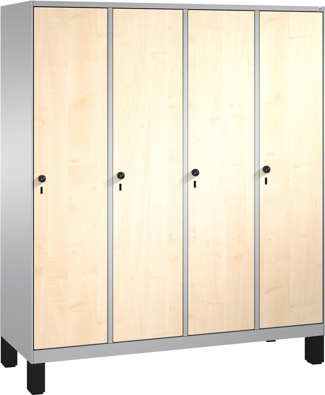 Bild von Garderobenschrank einteilig, 4 Fach S3000 Evolo mit 300 mm, MDF Dekortüren, mit Füssen