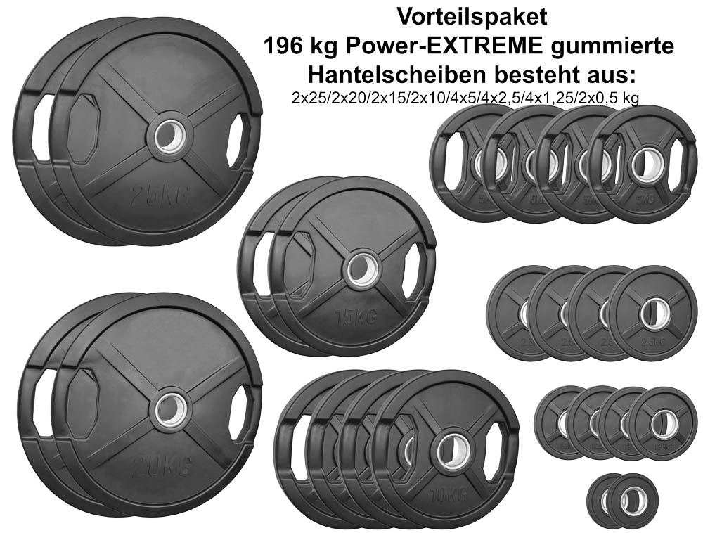 Picture of Vorteilspaket 196 kg - 50 mm gummierte Hantelscheiben mit 2 Grifflöchern