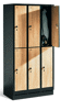 Bild von Garderobenschrank doppelstöckig, 4 Fächer S3000 Evolo mit 300 mm breiten MDF-Dekortüren, mit Sokel